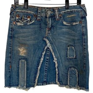 True Religion Distressed Destroyed Denim Jean Mini Skirt Sz 29